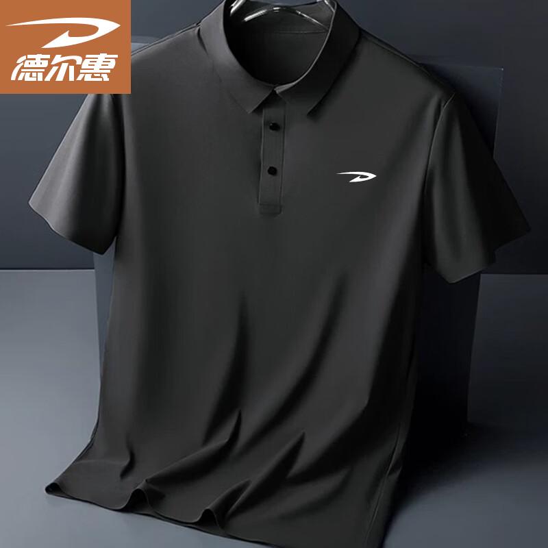 Deerway Men s Summer Ice Silk Breathable Polo Shirt L чёрный