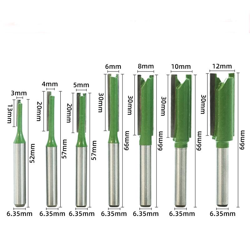 7-Piece Green Power Carbide Straight Router Bit Set - Dual-Function Slotting & Invisible Joint Cutters for Precision Woodworking