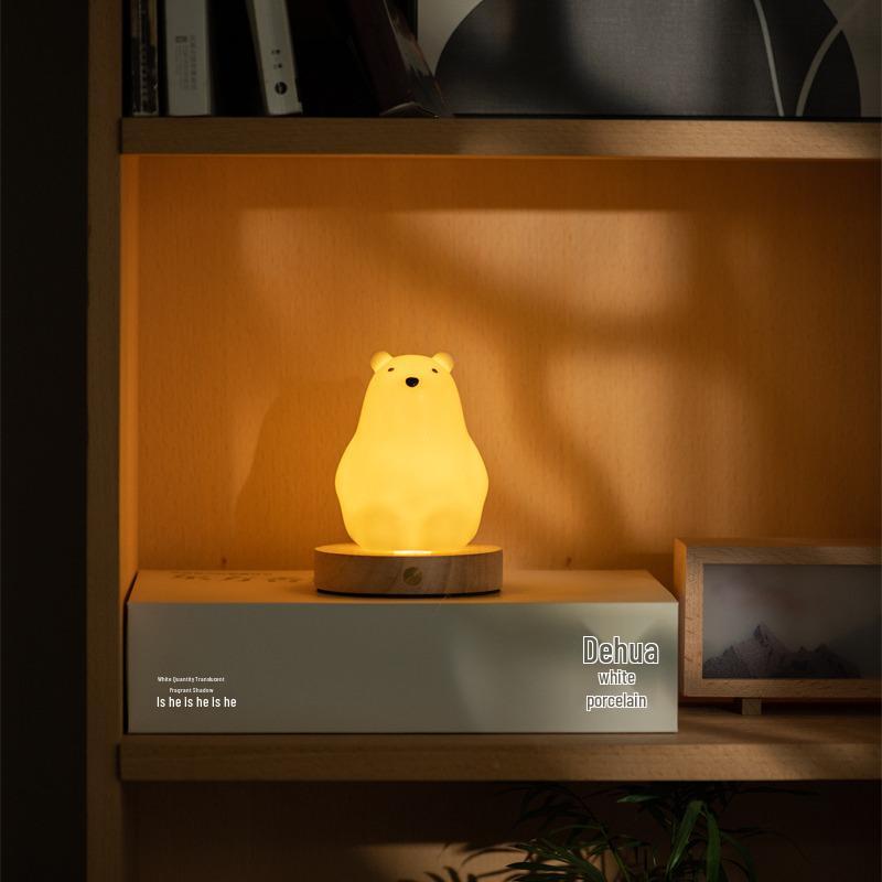 Polar Bear Ceramic Night Light: Cute Eye-Friendly Decor for Living Room & Bedroom