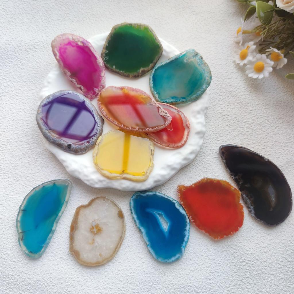 Natural Agate Geode Polished Irregular Crystal Slice Stone With Hole DIY Pendant Mineral Home Decoration Healing Crystal