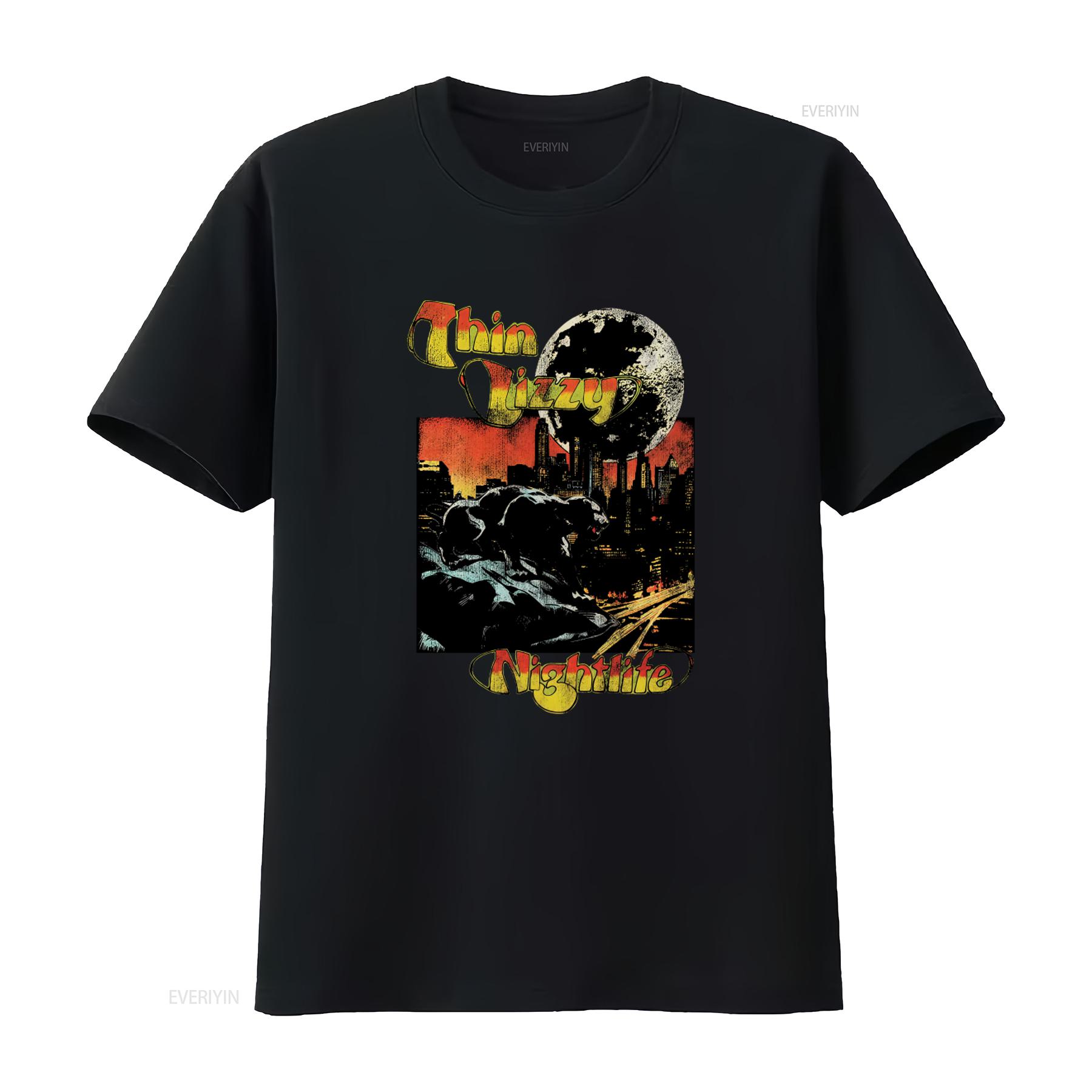 

Vintage Thin Lizzy Nightlife Design Heavy Cotton Black T Shirt for All Sizes vintage Washed Unisex Soft Comfortable Breathable 4XL