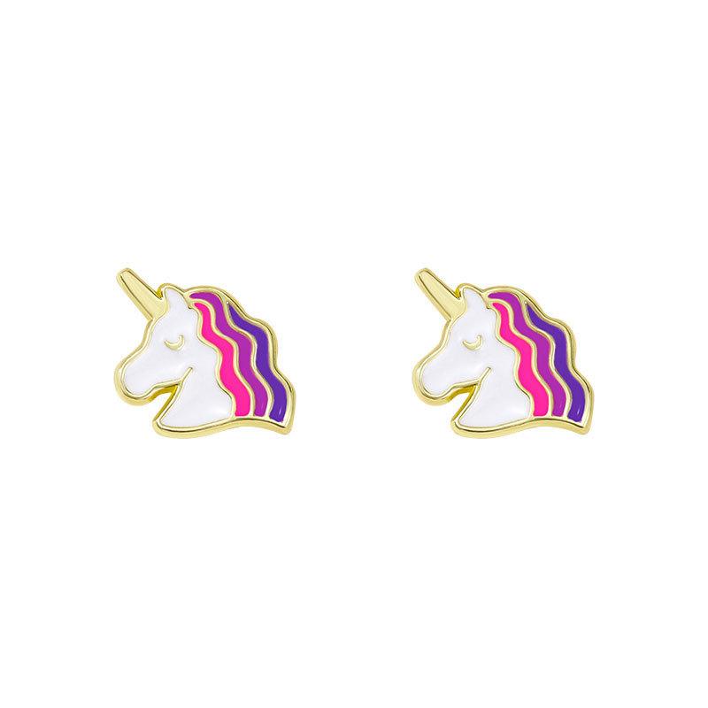 Hypoallergenic Clip On Earrings, Cute Cartoon Unicorn Rainbow Pony Pattern, Minimalist Versatile Dangle Earrings Jewelry for Young Girls