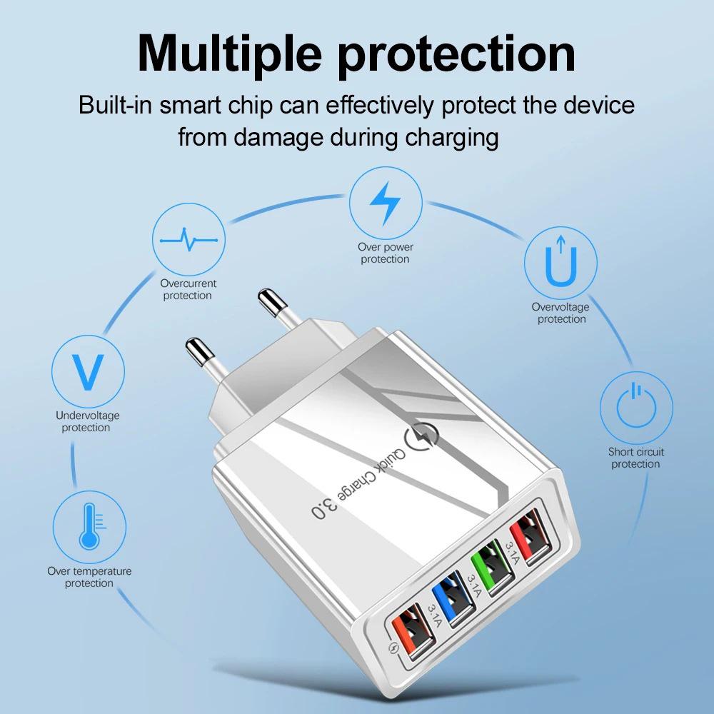 4-Port USB Travel Charger 5V2A for Mobile Devices - Compatible with AU, US, EU, UK Standards