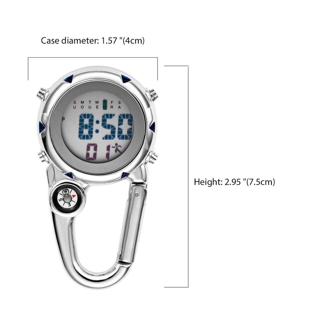 JEWELRYWE Carabiner Digital Pocket Black Watch, Display, Clip-on Watch, Keychain, Watch, Unisex,