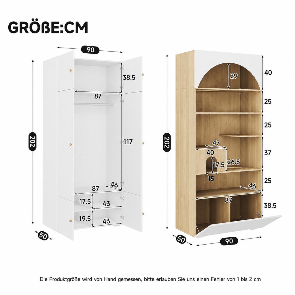 Wardrobe Set, Pet Cabinet, 270 x 50 x 200 cm, with Clothes Rail, Cat Climbing Wall and Cushion, for Bedroom, Living Room and Hallway, White+Wood Look