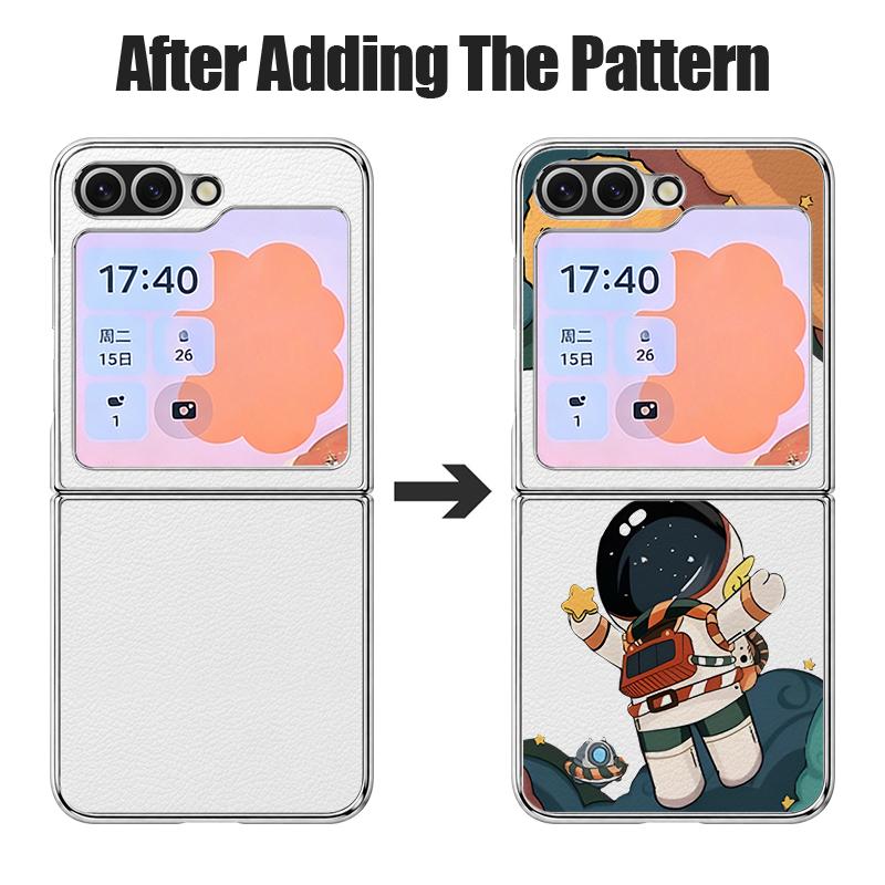 Astronaut Cartoon Pattern Case For Samsung Galaxy Z FlIP 7 FE 6 5 Z Flip7 Flip6 Flip5 Luxury Plating PC+PU Leather Hybrid Folding Phone Cover