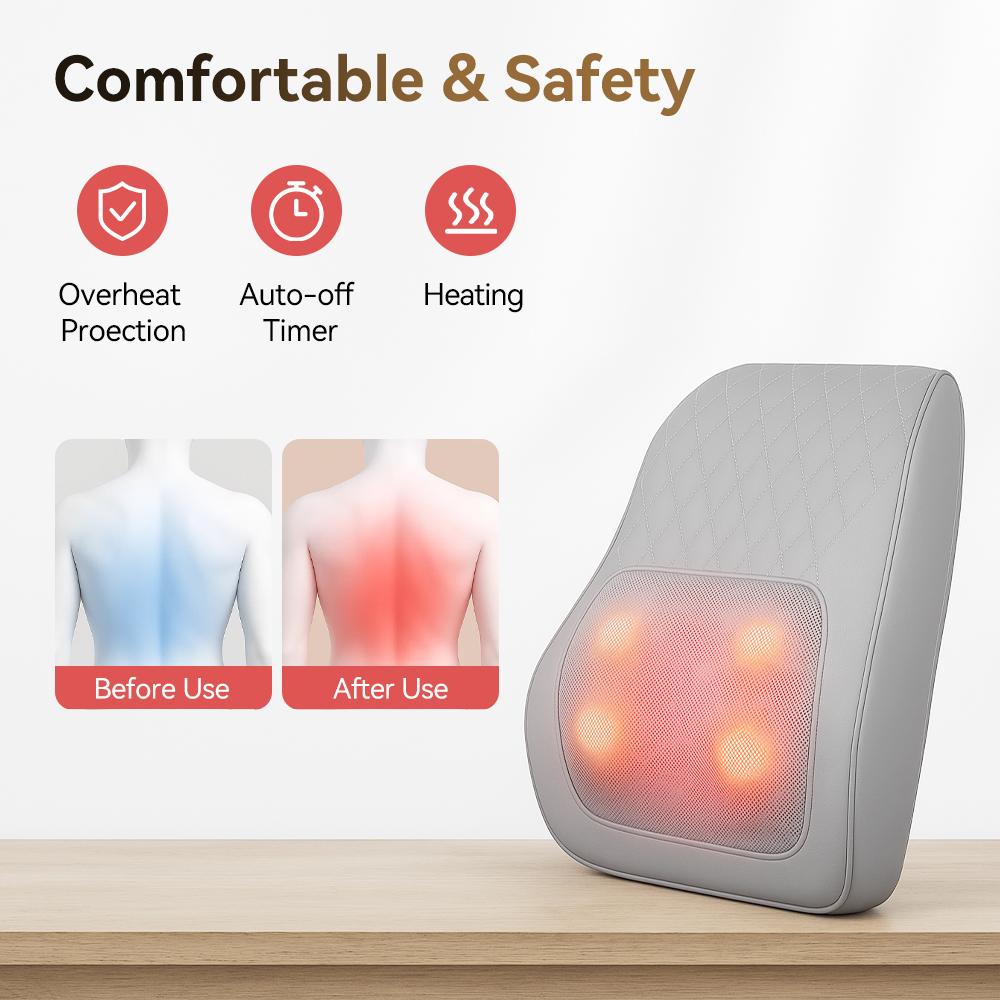 3D Shiatsu Massage Pillow with Heat Function, 12V Portable Neck & Shoulder Massager, Electric Back Massager for Home Office Car Use, 12W Power