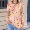Women's Fashionable Casual Floral Retro Print Pleated Comfortable Round Neck Loose Long Sleeve T-shirt Top