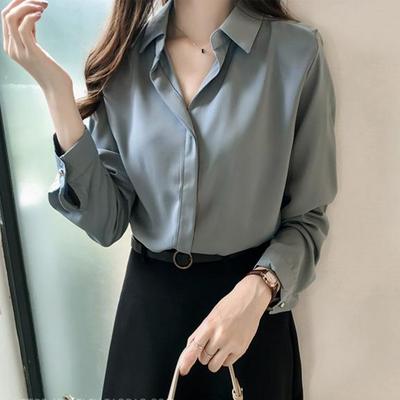 Korean Dongdaemun Solid Color Chiffon Shirt - Women's Simple OL Long Sleeve Top for Spring/Autumn 2025