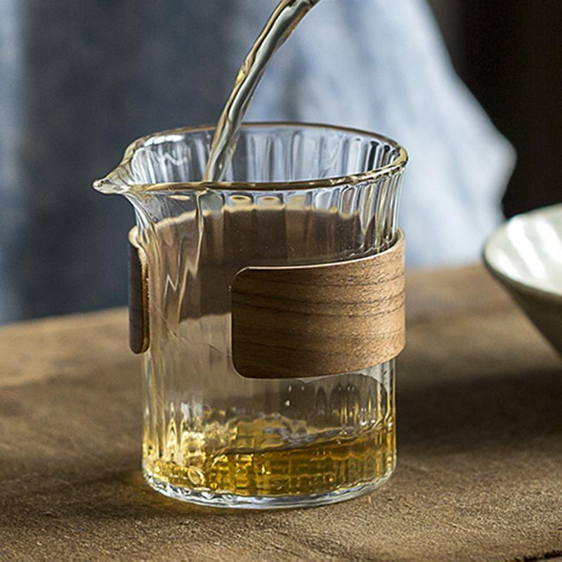 8oz Wood Ring Design Tea Pot 233ml Creative Tea Dispenser Fairness Cup Transparent Heat Resistant Pot Vertical Striped Glass Cup