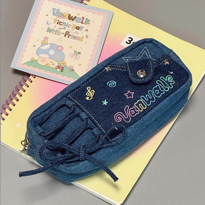 

Cute Star Music Note Pencil Case Large Capacity Niche Canvas Pouch Girls Middle School Students Kawaii Stationery Storage Bags