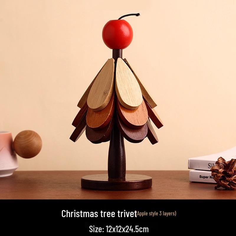 Luxury Christmas Tree Wood Insulated Pot Pad & Coaster Set