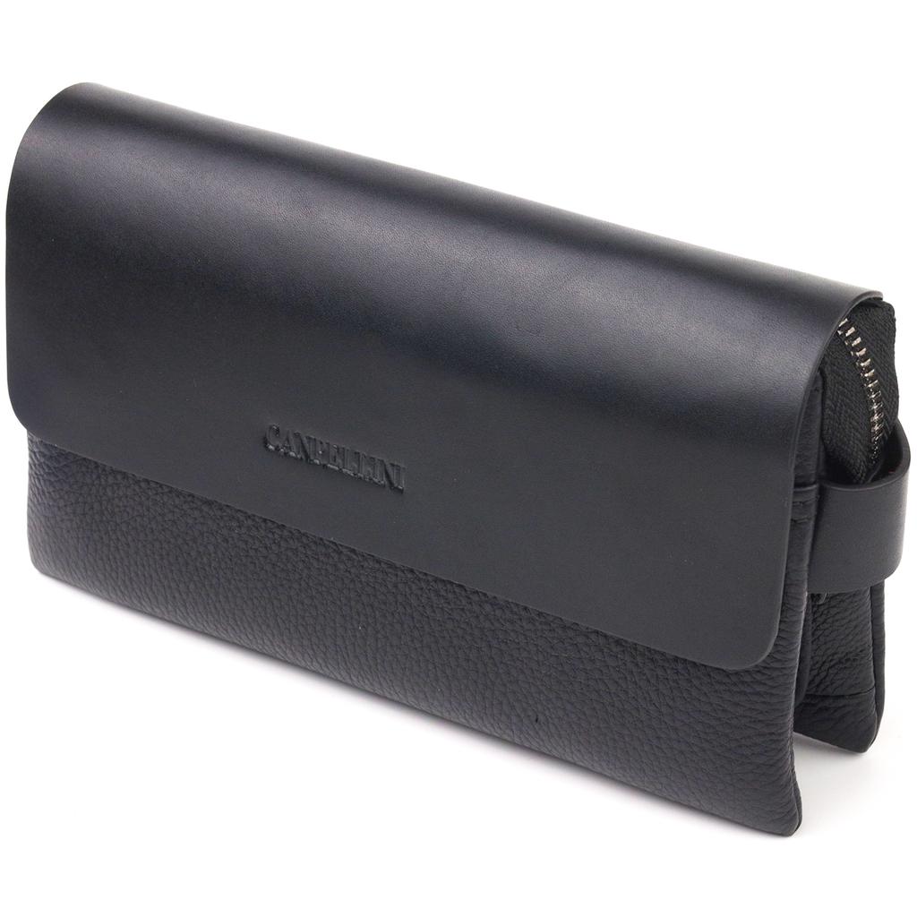 Handsome Men's Clutch Bag Made of Genuine Combined Leather CANPELLINI 21564 Black