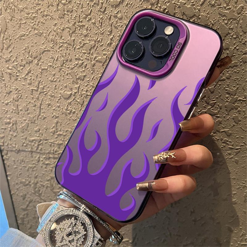 Creative Fashion Flame Fire Phone Case For iPhone 15 14 13 12 16 Pro Max 7 Plus X XR Shockproof Electroplated Lens Bumper Cover