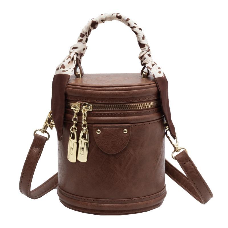 Women's Handbag with A High-End Retro Aesthetic, Fashiable and Versatile, Unique Design, Scarf Round Bucket Bag