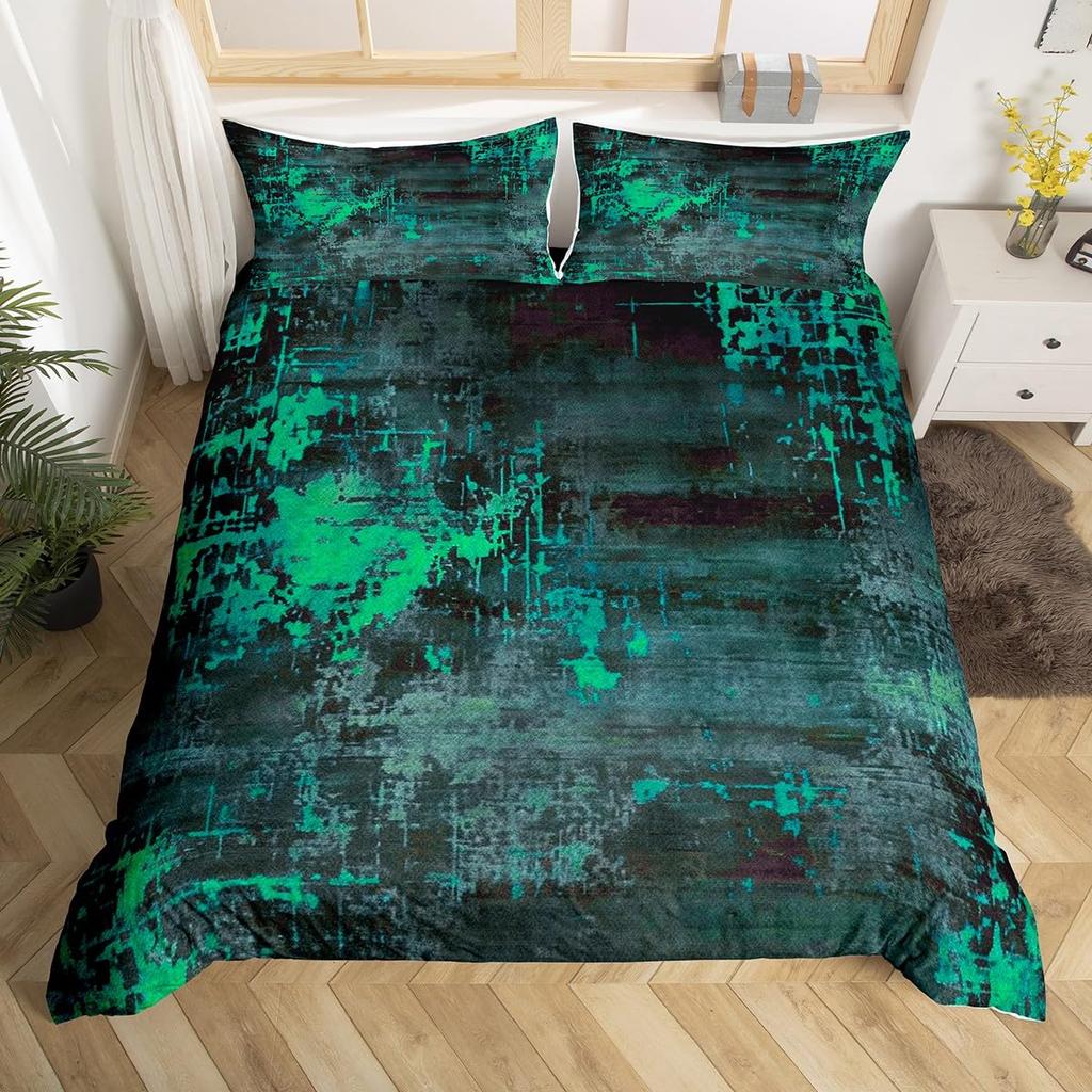 Abstraktní akvarelový povlak na přikrývku, exotická šedozelená pastelová sada povlečení Vintage Trippy batikovaný povlak na přikrývku Grunge estetický povlak na přikrývku