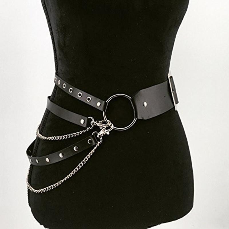 Chic Lady Club Belt Rivet Decorative Adjustable Stage Show Women Fashion Belly Belt Chain Street Style Belt With Chain Gothic