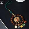 Fuson Red Soil Agarwood Car Pendant with God of Wealth & Peace Lock - Sinking Grade Beads Jewelry