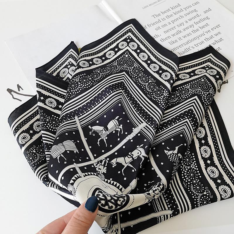 Retro Stylish Deep Blue Paisley Silk Scarf - Lightweight, Small Square for Neck Protection