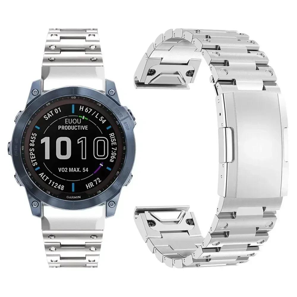Pulseira de Metal de Aço Inoxidável Quick Fit 22mm 26mm para Garmin Fenix 6 6X 7X 7 Solar/ 6 Pro / 5 Plus/ Instinct/epix Gen 2
