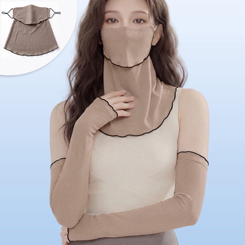 Ruffle Trim Face Cover for Women Sun Protections Half Face Mask with Neck Shielding for Outdoor Cycling Hiking Commuting