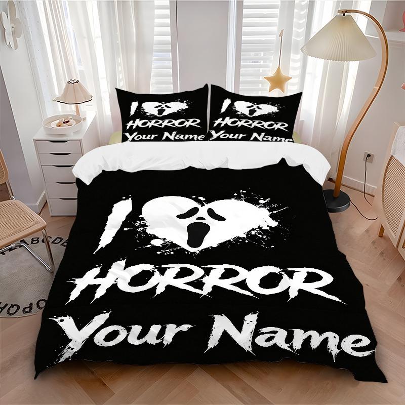Custom Horror Heart Ghost Graphic Bedding Set Personalized Washable Custom 3Pcs Duvet Cover Pillowcases Soft Microfiber Home Bedroom Gift