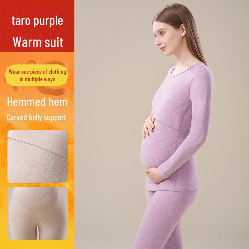 Maternity Thermal Underwear Set: Warm, Cozy Top & Bottoms for Postpartum Nursing - Velvet, Cashmere, Silk Blend for Winter