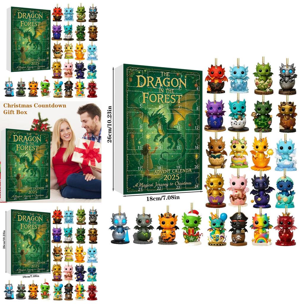 Dračí sváteční adventní box s 24 akrylovými zvířátky pro vánoční oslavy