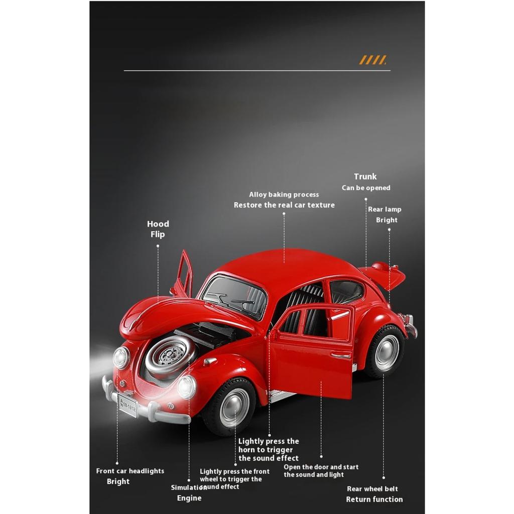 1/18 Volkswagen Beetle 1955 Alloy Metal Diecast Model Car Toy Car High Simulation Classic Collection Hobbies Holiday Gifts Child