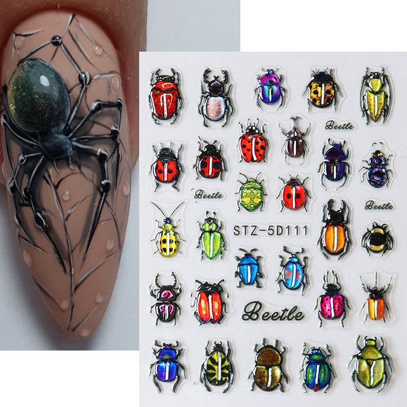 1 list Y2K ryté letní manikúrní nálepky hmyz nálepka na nehty beruška květina 5D samolepicí ozdoby na nehty