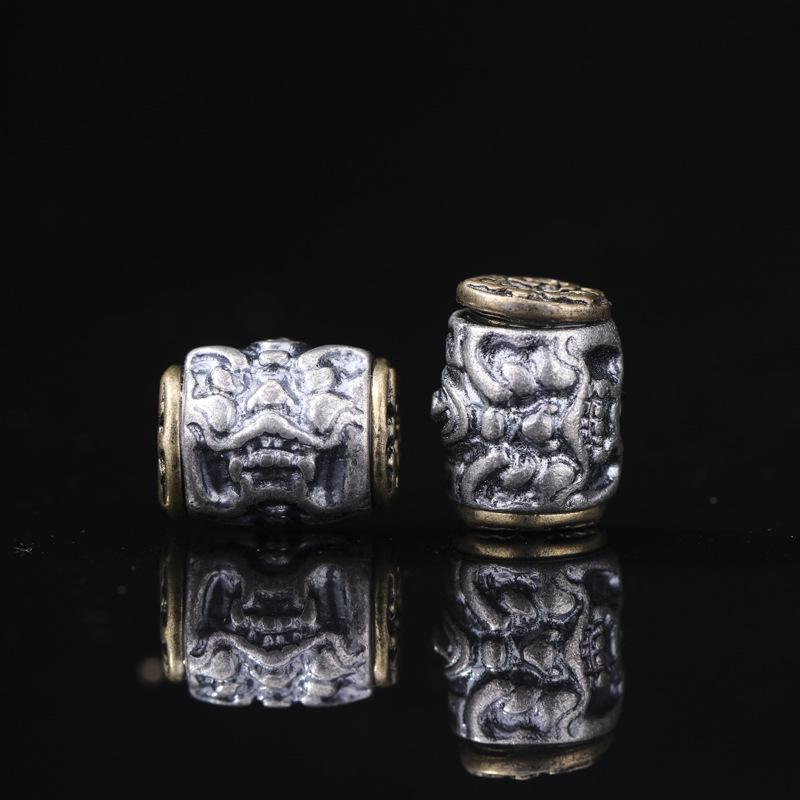 Antique-Finish Vajra Scepter Beads: Color-Preserving Silver Six-Syllable Mantra Spacer for DIY Tibetan Bracelets