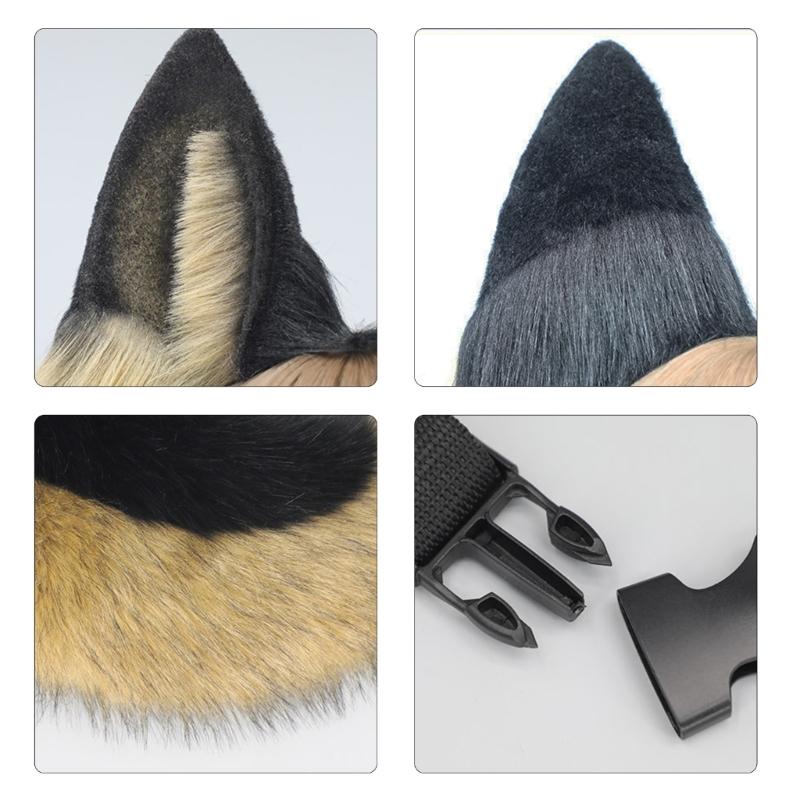 Animal Cosplays Costume Fauxs Furs Wolf Cats Foxes Wolf Fuzzy Tail Ears Headbands Halloween Party Costume Accessories