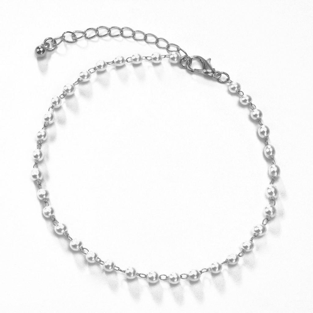 Handmade Round Pearl Chain Anklet Women, Personality Popular White Beach Feet