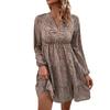Spring and Autumn Temperament Women's Clothing Short Folded Leopard Print Long Sleeve Dress