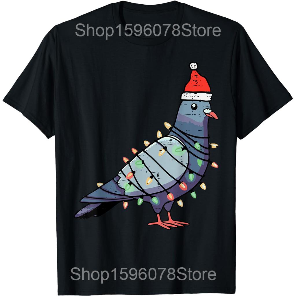 Pigeon Lover Christmas Wearing Santa Xmas T Shirt Men Cotton Humor Streetwear Tee Shirt Short Sleeve Unisex Loose Clothing