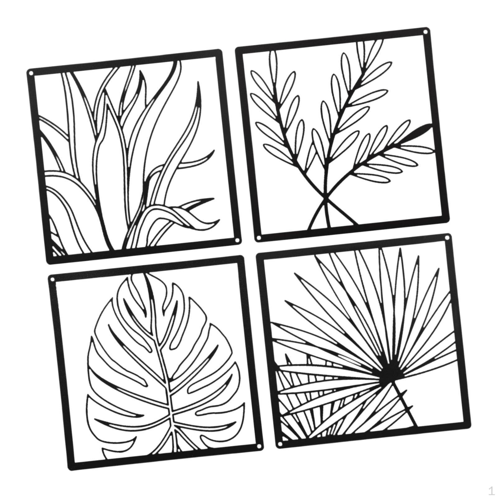 

4 Pieces Leaf Metal Wall Art Decor Line Sculpture Iron Decorative Hanging Ornament