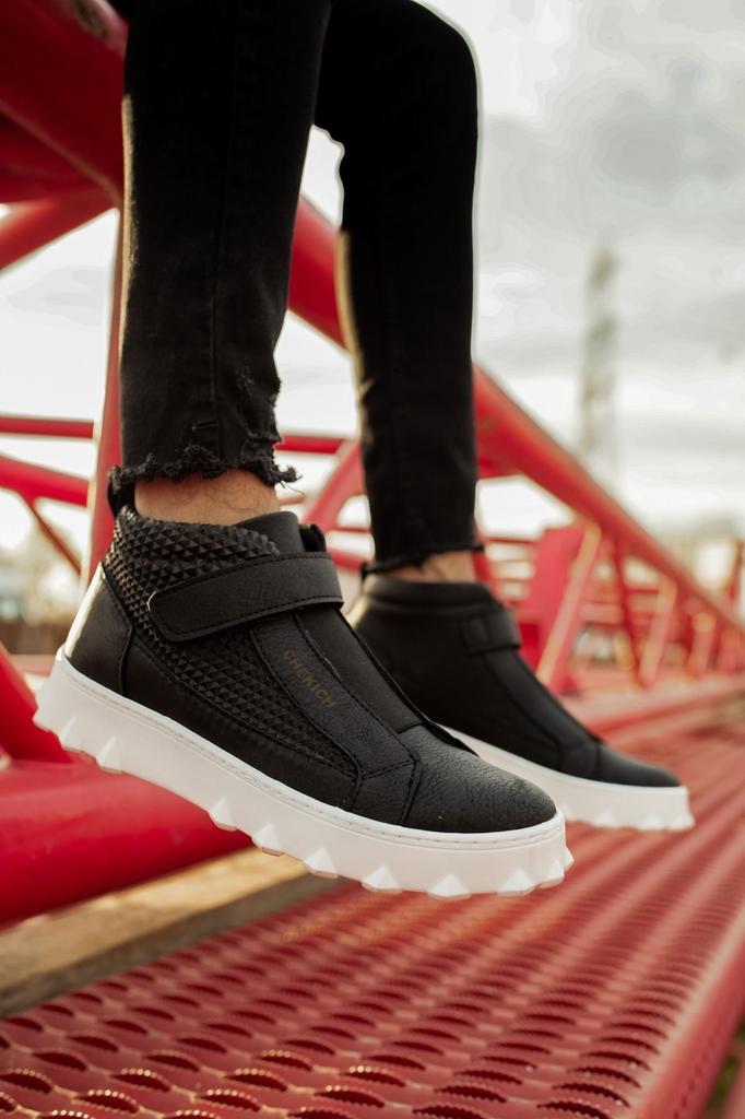 Men's Fashion Faux Leather Flat Heeled Boots Bootie CPyramid Long Boots Black Shoes