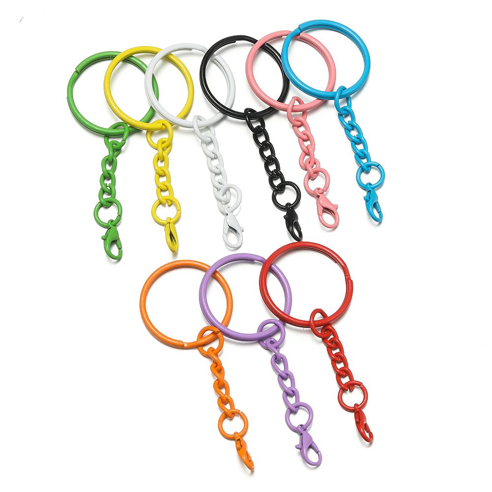 10pcs 25mm Colored Keyrings With Chains Lobster Clasps For DIY Jewelry Making Key Ring Connector Hooks Bags Buckle Accessories