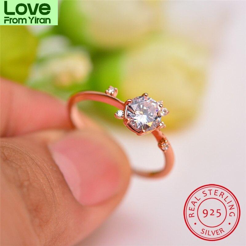 Female Crystal Stone Round Bridal Wedding Occasion Rings Rose Gold Tone Dainty Thin Finger Ring Color Rings Minimalist Women Fine
