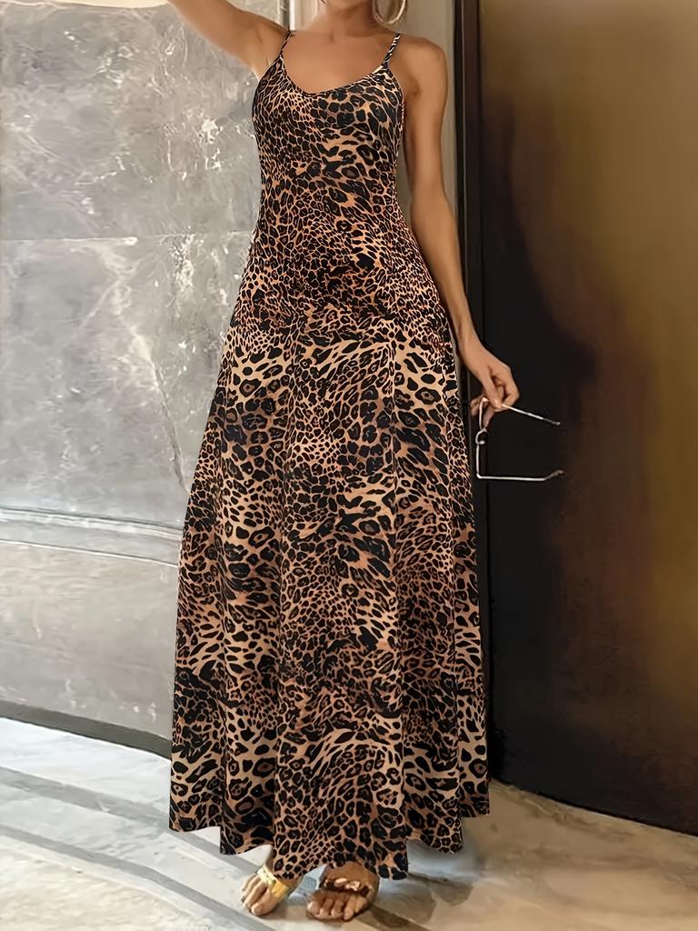 European and American casual fashion explosion summer loose sleeveless round neck leopard print suspender dress