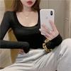 Korean Style U-Neck Ribbed Innerwear Slim-Fit Long/Short Sleeve Women's T-Shirt for Spring/Summer