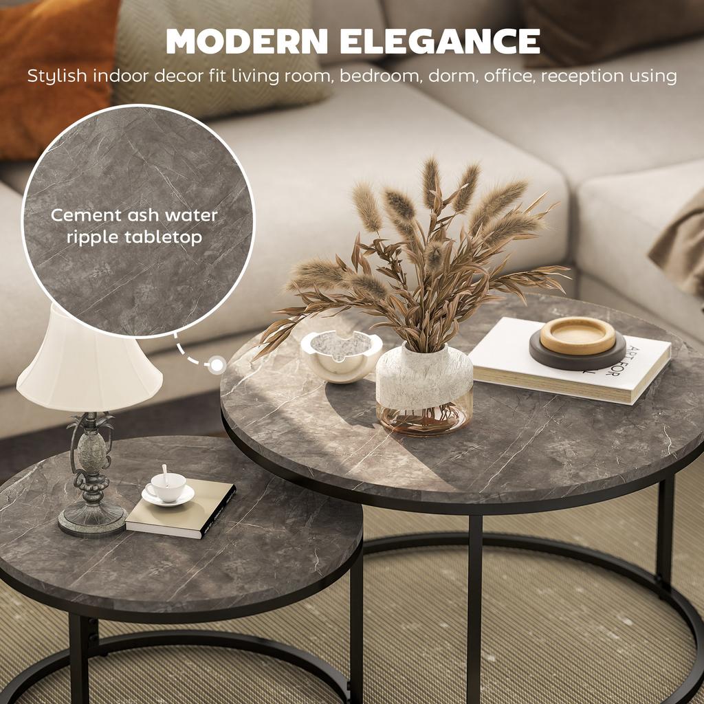Industrial Nesting Coffee Table Set Of 2 Round Coffee Tables Living Room Table With Faux Marbled Top And Steel Frame