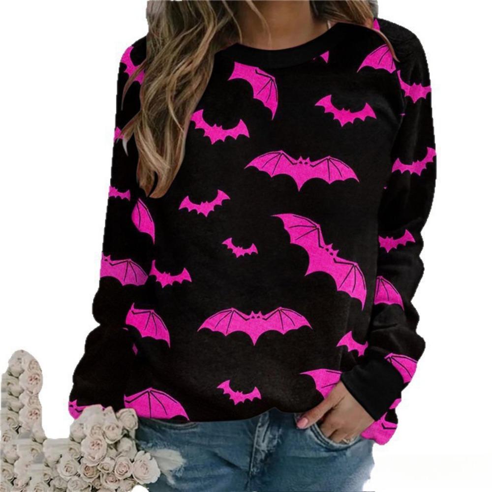Fashionable 3D digital printed Halloween ghost pattern women's round neck long sleeved T-shirt