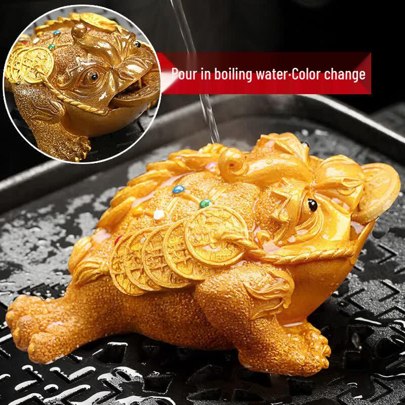 Color-Changing Golden Toad Resin Tea Pet