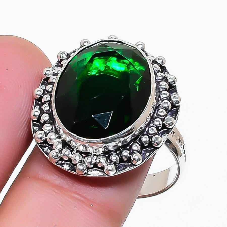 Natural Diopside Gemstone Handmade 925 Sterling Silver Jewelry Ring Size 8 AR-17978