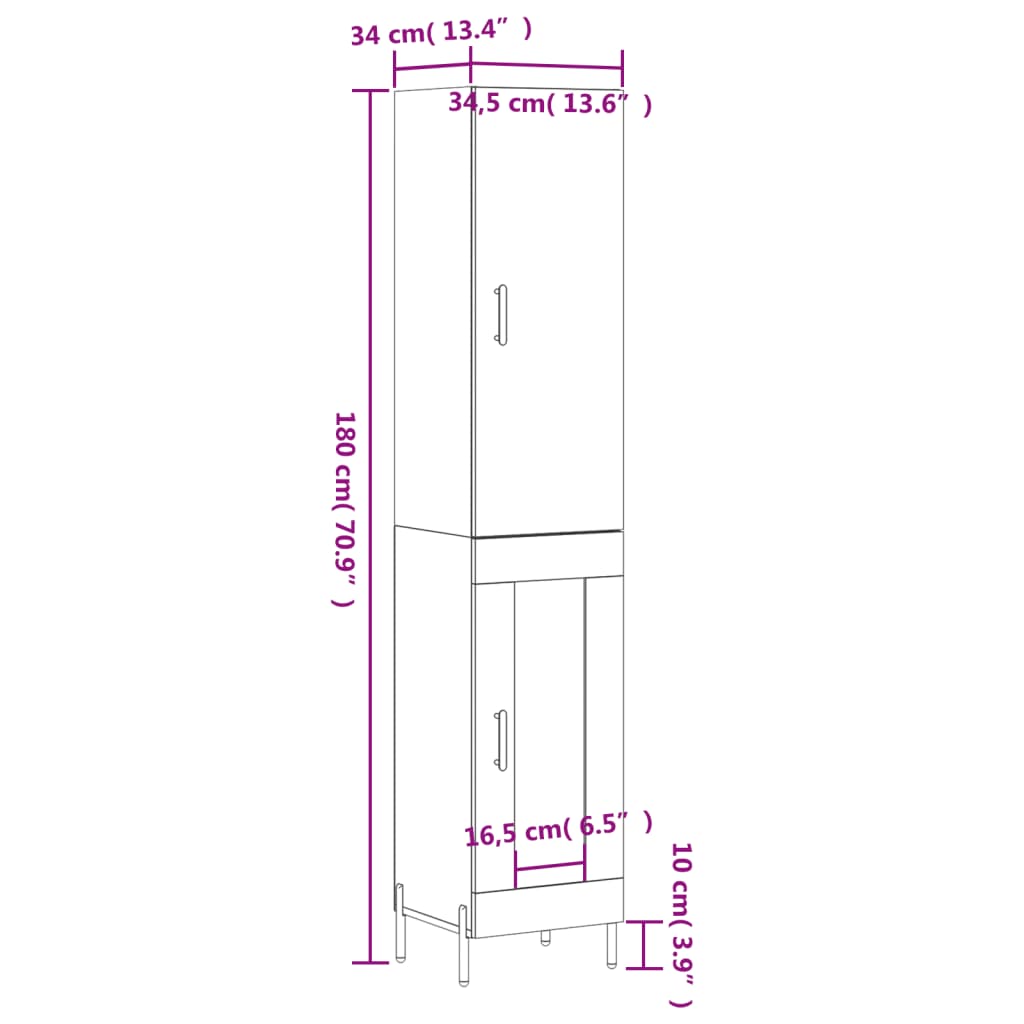 Highboard Gray Sonoma 34.5 x 34 x 180 cm Engineered Wood