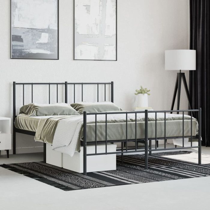 VidaXL Cadre de lit métal avec tête de lit-pied de lit noir 120x190 cm 352495