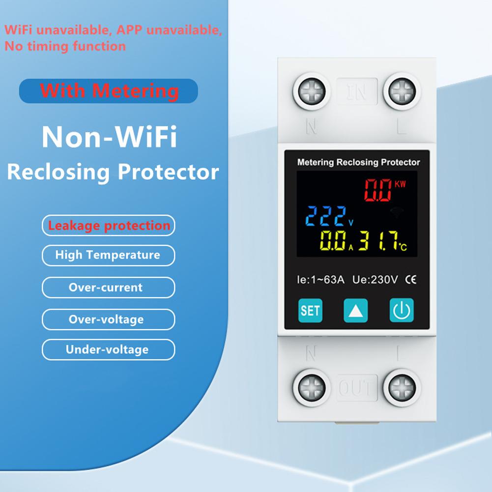 Tuya Smart WIFI 2P 1-63A Adjustable Circuit Breaker Earth Leakage Over Under Voltage Protector Relay Switch Energy kWh Meter