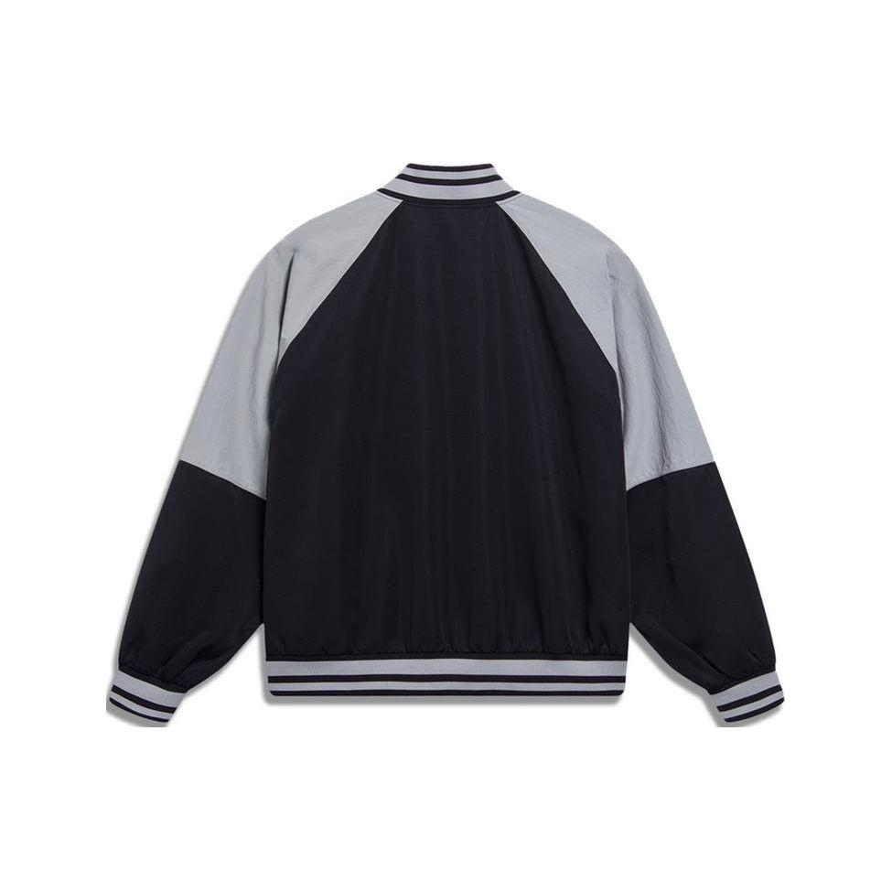 Li Ning Sports Lifestyle Series Logo Print Color Block Loose Baseball Jacket Men Jackets Black AFDT095-4