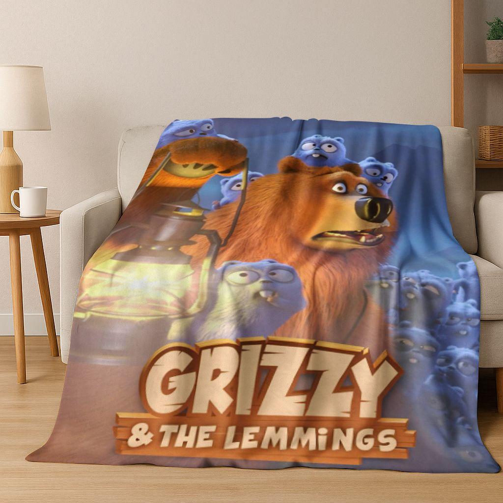 Funny Grizzy and The Lemmings Cartooon Flannel Blanket,Cozy Soft Throw Blanket for Home Bedroom Bed Sofa Picnic Cover Kid Gift